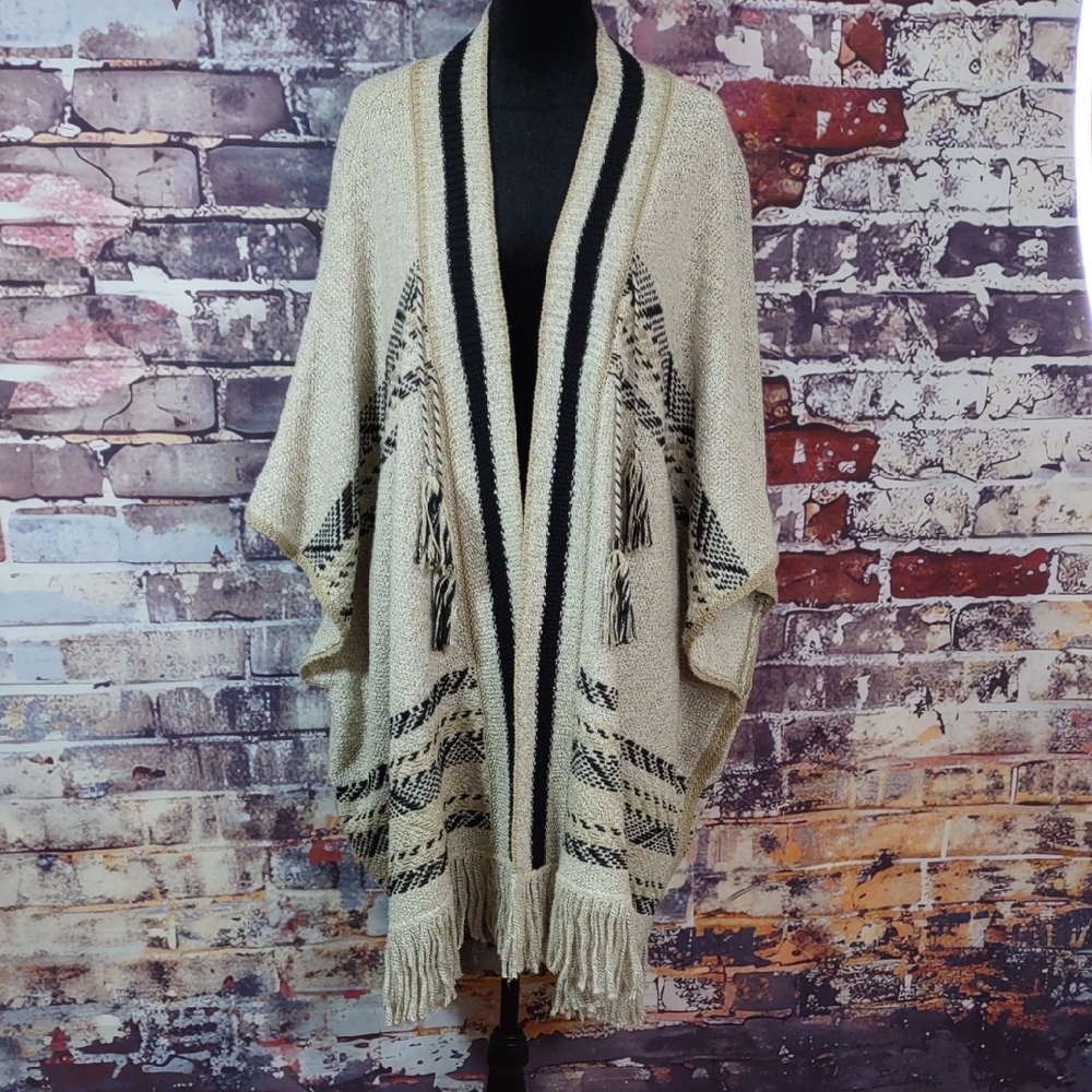 Lucky Brand Tribal Inspired Opening Front Cardigan/Kimono/Wrap Sweater